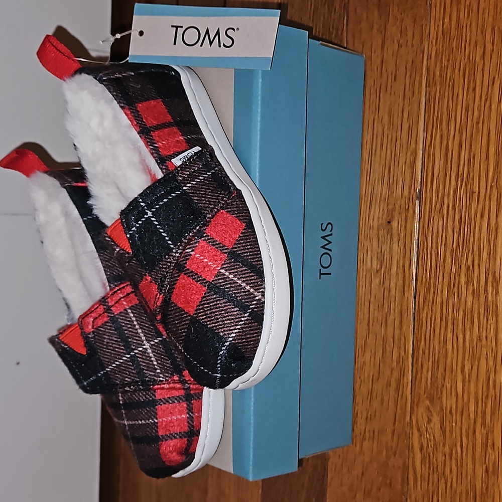 TOM'S Alpargata Red Tartan Shoes 9T NEW
